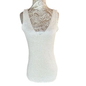 Lauren Ralph Lauren Stretch Cream Knit Tank Top with Iridescent Sequins Medium